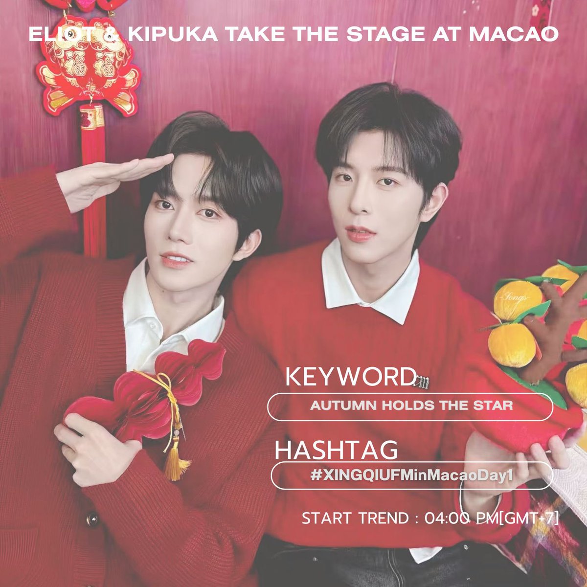 XingQiu_Data's tweet photo. #DataForXingQiu📈📉
 Eliot & Kipuka take the stage at Macao 

🔑  AUTUMN HOLDS THE STAR 
#️⃣#.XINGQIUFMinMacaoDay1 
🗓️ DATE : 27 DEC 2025
📈 START TREND : 04:00 PM[GMT+7]

❌Kindly refrain from starting the trend before the scheduled time.❌

Hashtag created by @XINGQIUGLOBAL 

ติด #️⃣ เพื่อเพิ่มยอดเอนเกจ 💬 รีทวีต | 🔁 โควต | 💙 กดหัวใจ | ✨ เมนชั่น

#DesireTheSeries  #ABODesire #EliotHuang #HuangXing  #黄星 
  #QiuDingjie #KipukaQiu #邱鼎杰
