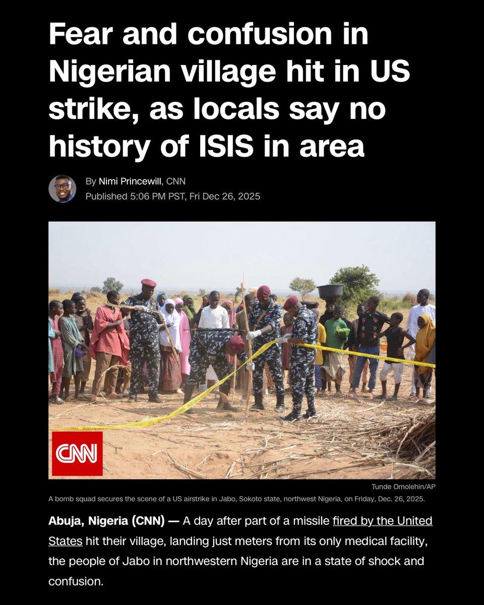 cwebbonline's tweet image. Trump ordered Christmas Day airstrikes on ISIS targets in northwest Nigeria, claiming it was about protecting Christians.

But people on the ground say that narrative doesn’t match reality.

“In Jabo, we see Christians as our brothers. We don’t have religious conflicts, so we…
