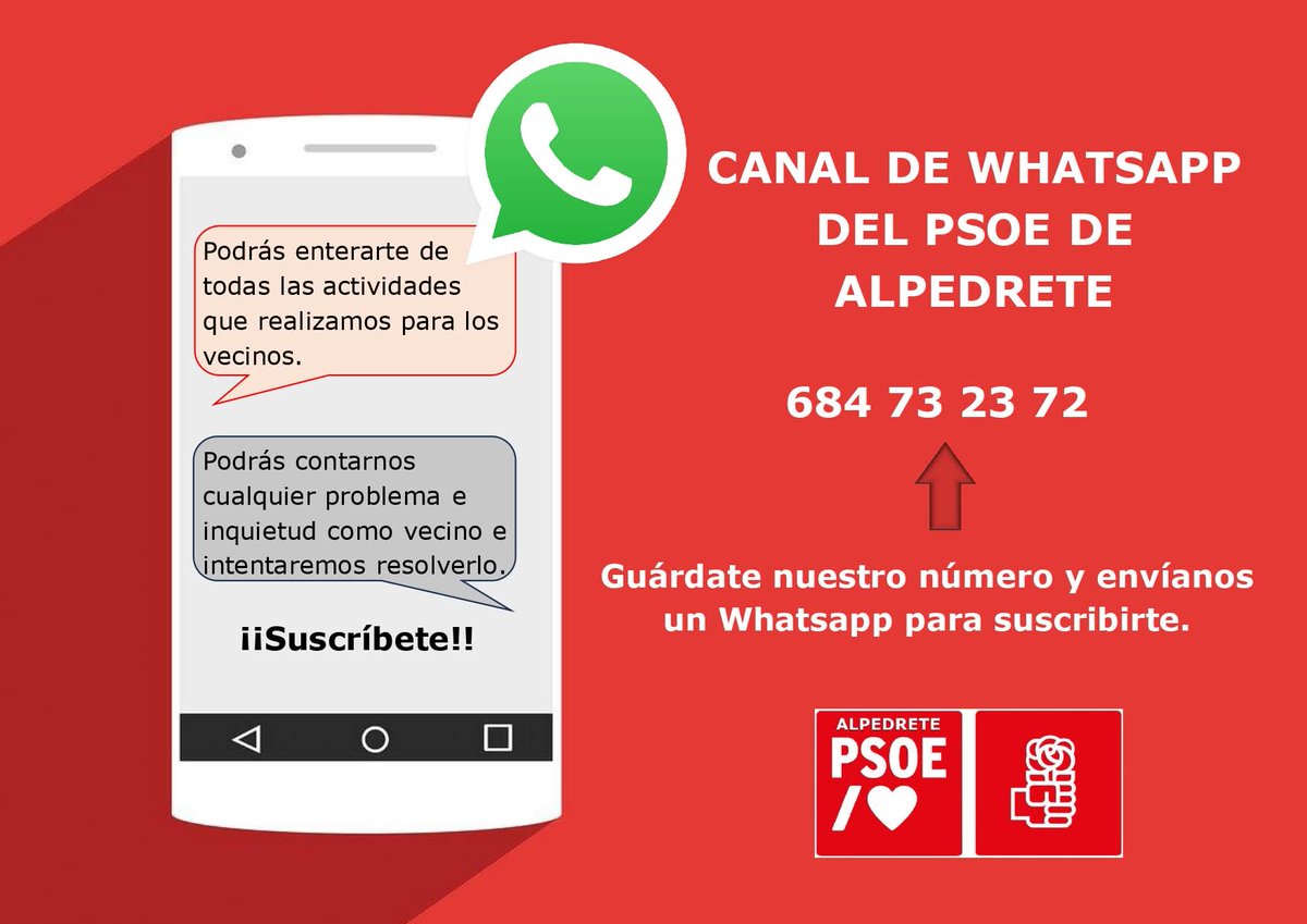 📝¿Quieres estar enterado de las cosas que hacemos? ¿Quieres comentarnos cualquier cosa a cerca del municipio? 🗣️ Nosotros te escuchamos e intentaremos resolverlo. 
📲Guárdate nuestro número y envíanos un WhatsApp para suscribirte.
#Alpedrete