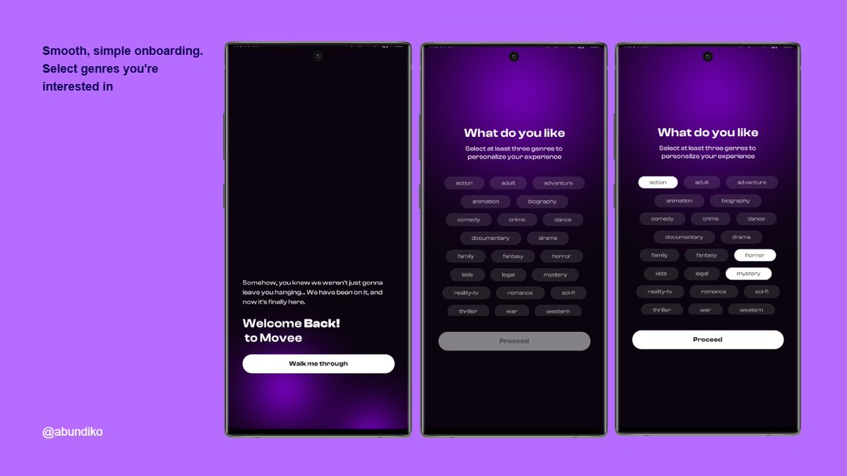 abundiko's tweet photo. Movee app onboarding design, simple yet beautiful and user-friendly 

#expo #reactnative #mobileapp #uiux #design https://t.co/1HcTMUHbkH