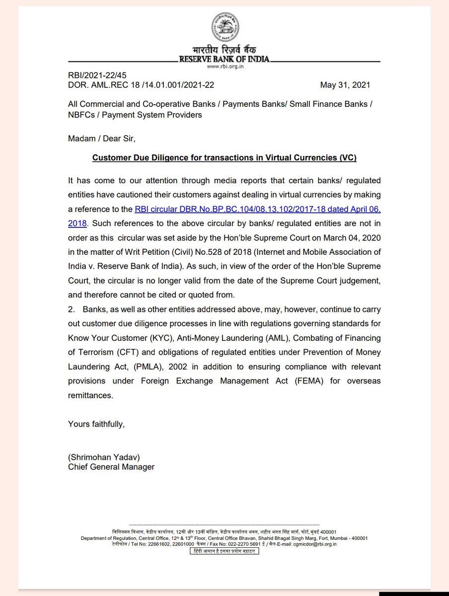 SAMIMSMR's tweet photo. Despite RBI Circular Dated 31 May 2021 And The Hon’ble Supreme Court Judgment (04 March 2020), Banks Continue To Freeze / Deny Accounts Linked To Lawful Crypto Transactions.
This Is No Longer A Branch-Level Issue.

This Is A  Governance Failure.
Addressing This Directly To Bank Leadership:

Why Do Your Banks Still Rely On A Legally Struck-Down Circular?

📌 RBI Has Clearly Directed: ✔ 2018 Circular Cannot Be Cited
✔ Crypto Is Not Illegal
✔ Only KYC / AML / PMLA Compliance Is Required

Yet Customers Face: 

❌ Arbitrary Account Freezes
❌ “Internal Policy” Excuses
❌ Violation Of Article 300A – Right To Property

This Is Institutional Non-Compliance, Not Risk Management.
Next Step: High Court Litigation & Personal Accountability Of Officers.

@RBI
@SmalhotraRBI
@FinMinIndia
@PMOIndia
@narendramodi
@nsitharaman
@nsitharamanoffc
@binance
@KucoinIndia
@BybitSouthasia
@TheOfficialSBI
@UnionBankTweets
@ICICIBank
@HDFC_Bank
@AxisMyIndia
@pnbindia
@bandhanbank_in
@airtelbank
@FinoPaymntsBank
@UjjivanBank
@KotakBankLtd

#CryptoIsLegal
#BankingGovernance
#CXOAccountability
#RBI
#RuleOfLaw
#AccountFreeze
#CryptoIndia