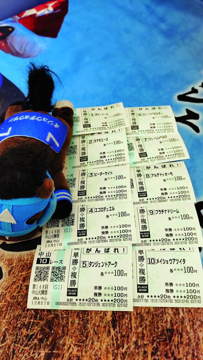 今回も全馬応援馬券購入！！ 全人馬無事完走で戻って来てほしいです