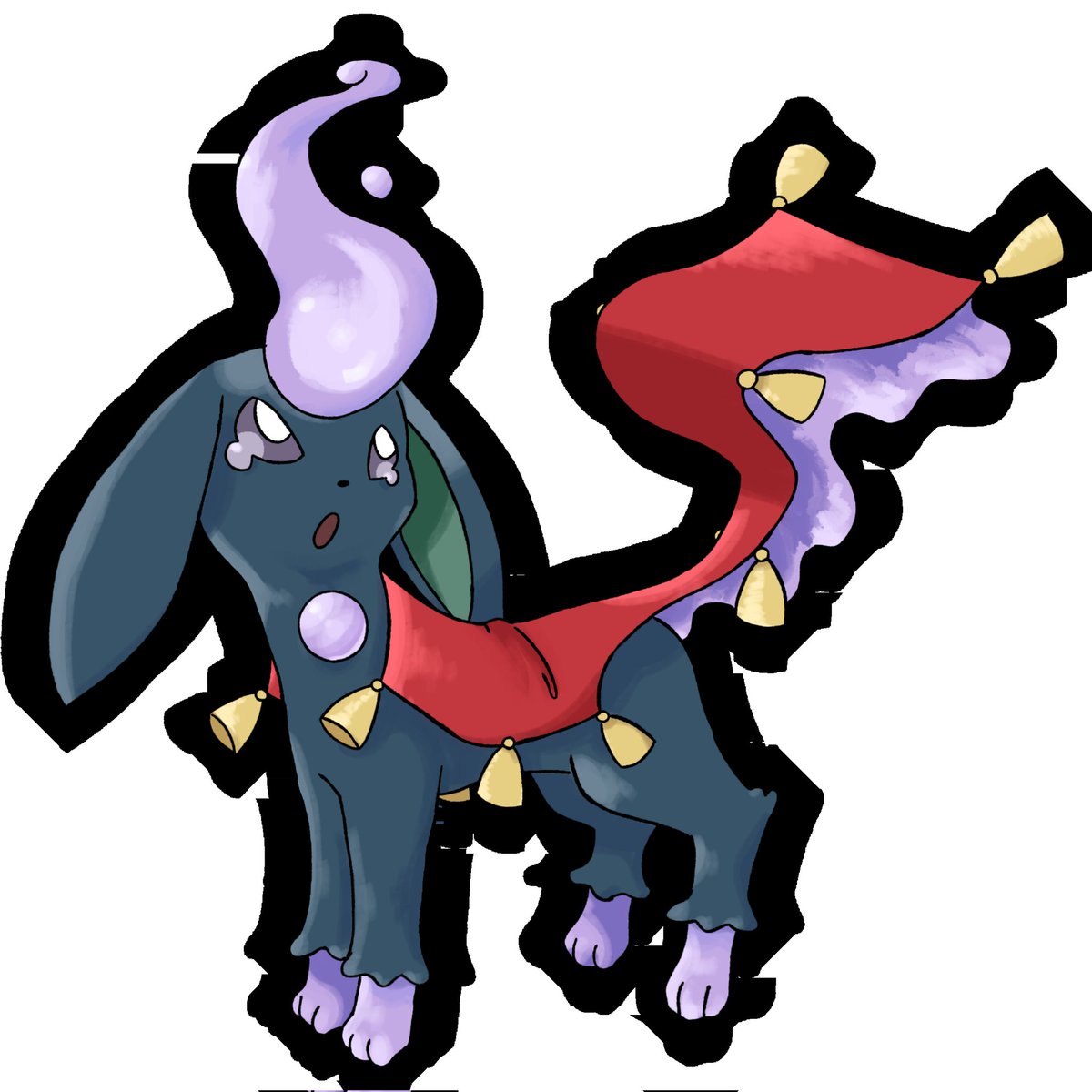 my take on a ghost type eeveelution. this is haunteon!! (this is my first  time genuinely attempting the sugimori artstyle so it's not too great as  i'm still learning, criticism is appreciated) #, image size:1200x1200