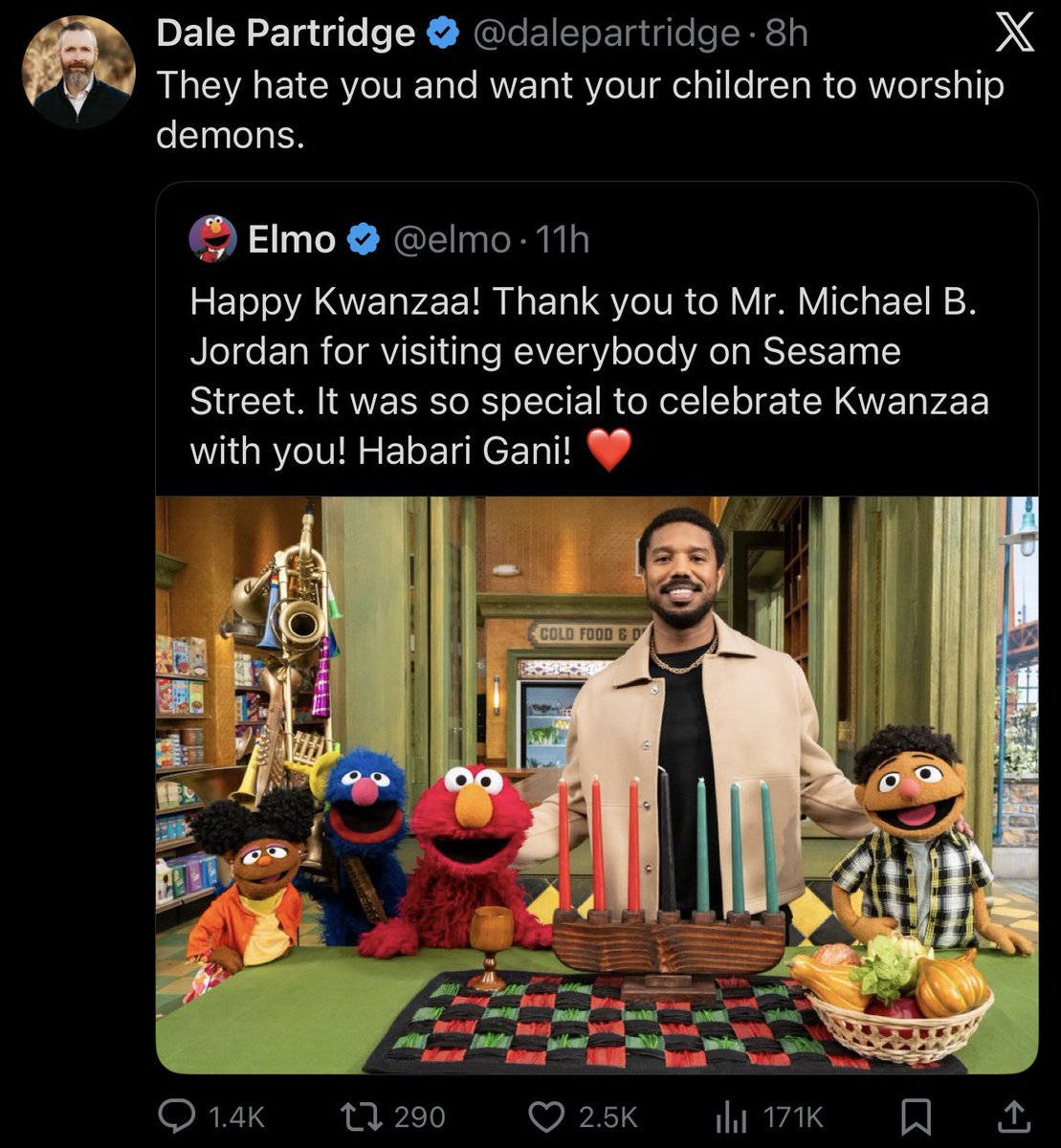 The right insists they represent strength and then they’re literally terrified of Elmo