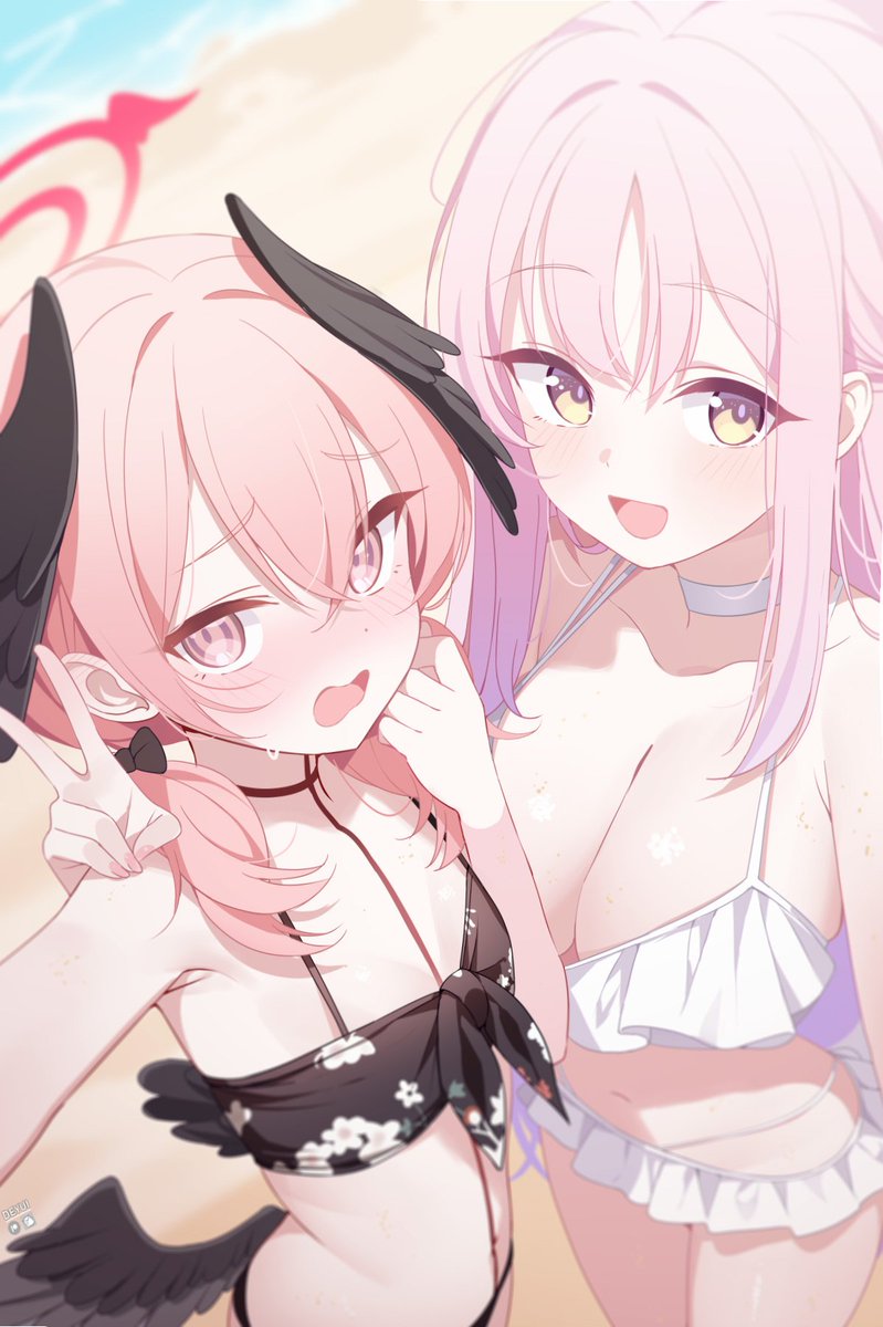 下江コハル(ブルアカ) ,コハル(ブルアカ)(水着) ,聖園ミカ(ブルアカ) 「」|Deyui ☁ デユイのイラスト