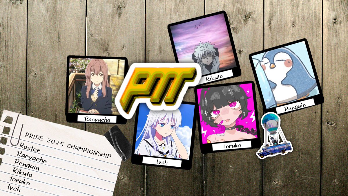 ptt_esp's tweet image. 【PRIDE 2025 CHAMPIONSHIP】

ptt出場メンバー
@Raeyache67 らえる
@fn_Pengin ぺんぎん
@r1kuto_fn  りくと
@8151x とるこ
@lychfv らいち

出場メンバーはこの通りとなります！
精一杯楽しみながら優勝を狙いますのでぜひ応援よろしくお願いします🙇