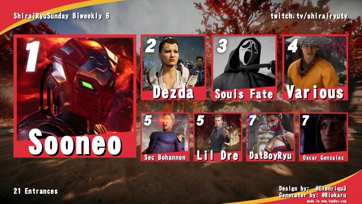 Congrats <a href="/Sooneo_BFGC/">soONEo</a> for winning SRS convincingly not dropping a single game! Congrats to everyone who made top 8 as well.
2. <a href="/DEZDA11/">SLE | 4o4DEZDA1</a> 
3. <a href="/Souls_Fate_/">TLR | $øulsFate</a> 
4. <a href="/Various__MV/">TLR | Various</a> 
5. <a href="/secbohannon/">ELG | Bohannon</a> &amp; <a href="/andre4k00/">ELG | LILDRE06 ツ</a> 
7. <a href="/JoshuaBallard4/">MvF | DatBoyRyu</a> &amp; OscarGonazalez