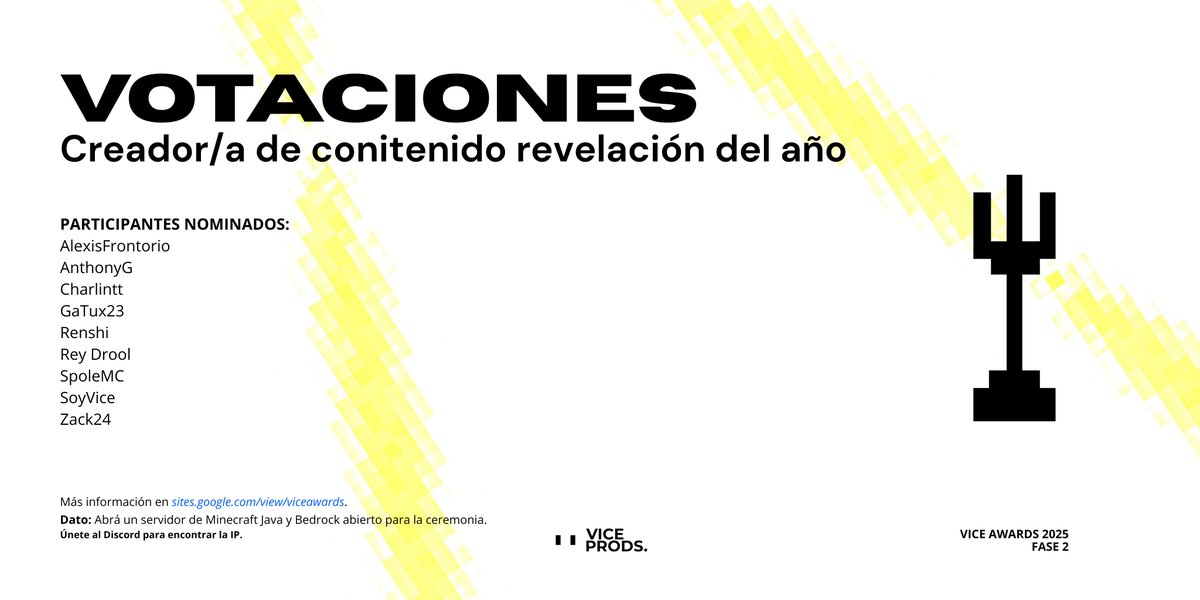 VOTACIONES  |  #ViceAwards2025

Nominados a 🏅 Creador/a revelación del año:
<a href="/Alexisfronto/">AlexisFrontorio</a> 
<a href="/ANTH0NYG7/">ANTHONYG</a> 
<a href="/charlinttt/">charlintt</a> 
<a href="/GaTux23/">Gatux</a> 
<a href="/renshittt/">ren</a> 
<a href="/ReyDrool/">Rey Drool</a> 
<a href="/SopleMc/">Sople</a> 
<a href="/SoyViceversa/">SoyVice</a> 
<a href="/Zack24A/">Zack24Tw</a> 

👉 VOTA AHORA: sites.google.com/view/viceaward…