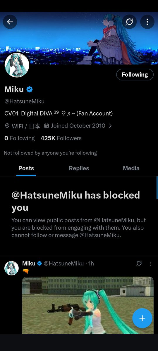 InternetKaleb's tweet image. Okay so for all of you that was still wondering how long it took me to get blocked by the Miku account three to four days maybe five It could have been a little bit longer I lost track so the guy behind it is an abusive person apparently. So yeah go harass this guy. Go crazy