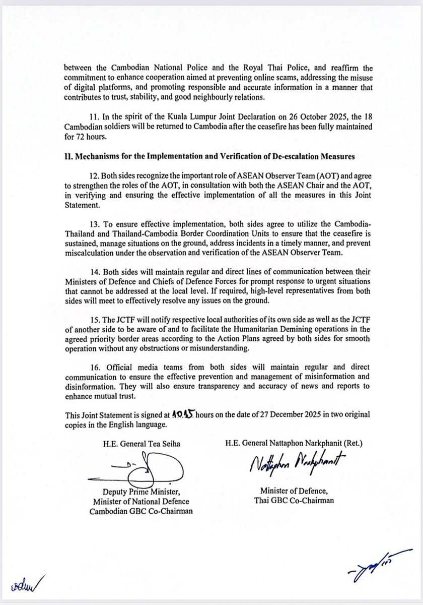 BREAKING: Cambodia and Thailand reaches immediate ceasefire, effective at noon.