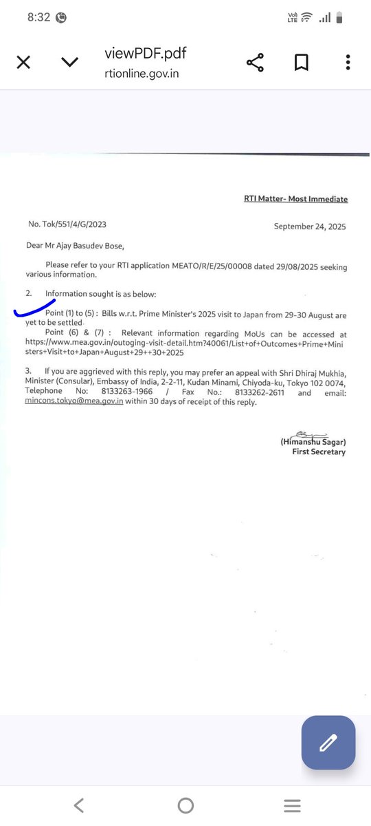 Me &amp; another RTI activist filed RTI seeking information on Expenditure incurred during PM Modi visit to Japan in August 25
I got reply that Bills are yet to be Settled whereas He got reply PM Modi was Guest of Japan Govt hence all His Expenses borne by Japan Govt.
What a