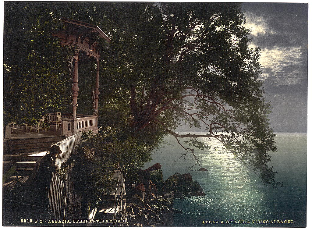 Abbazia, moonlight near the baths, Istria, Austro-Hungary, between ca. 1890 and ca. 1900.