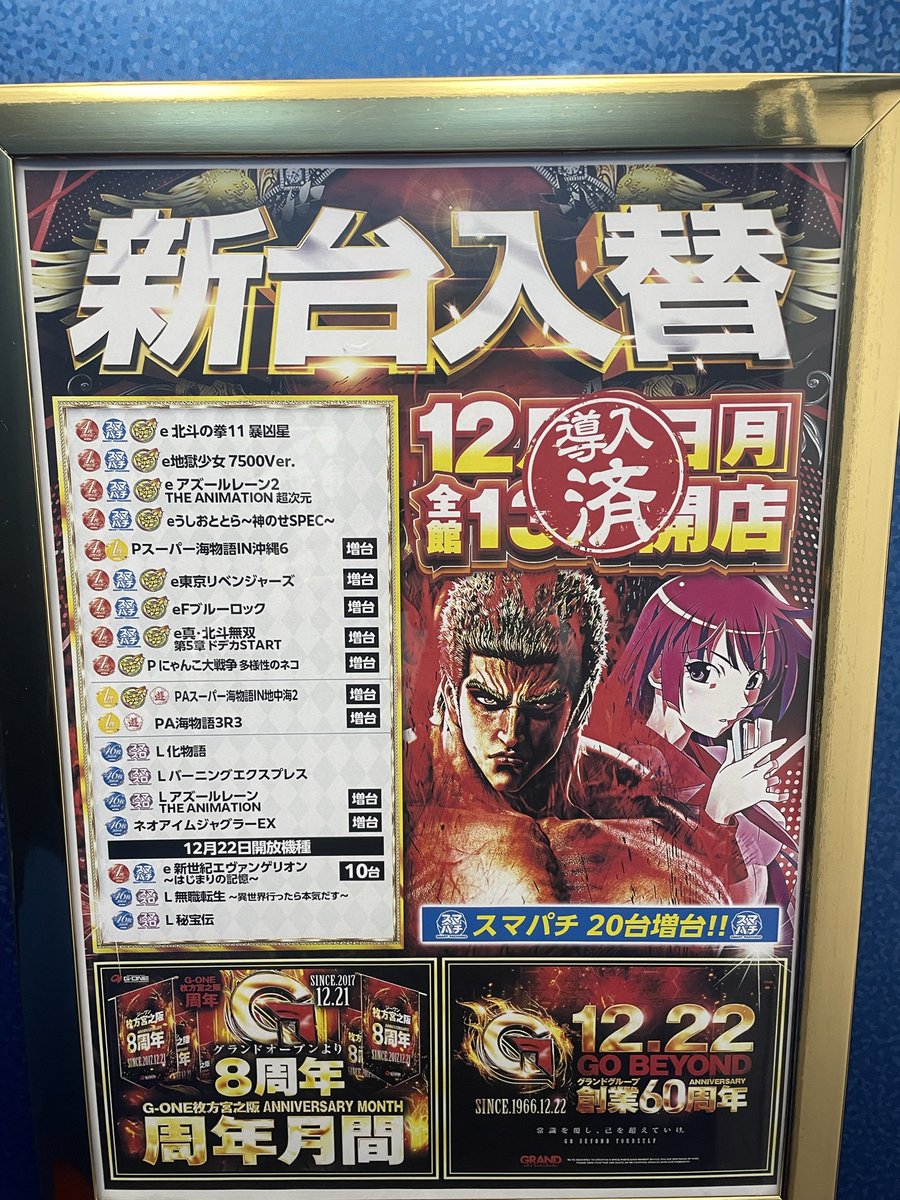 12月に8周年を迎えた G-ONE枚方宮之阪店さま パチンコYouTuberパオキチ
