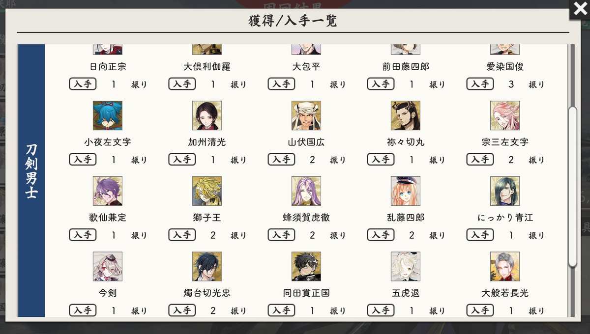 りみ 日向・大般若 28周して日向くんねねさん大包平大般若さん1振りずつはかなりの上振れ