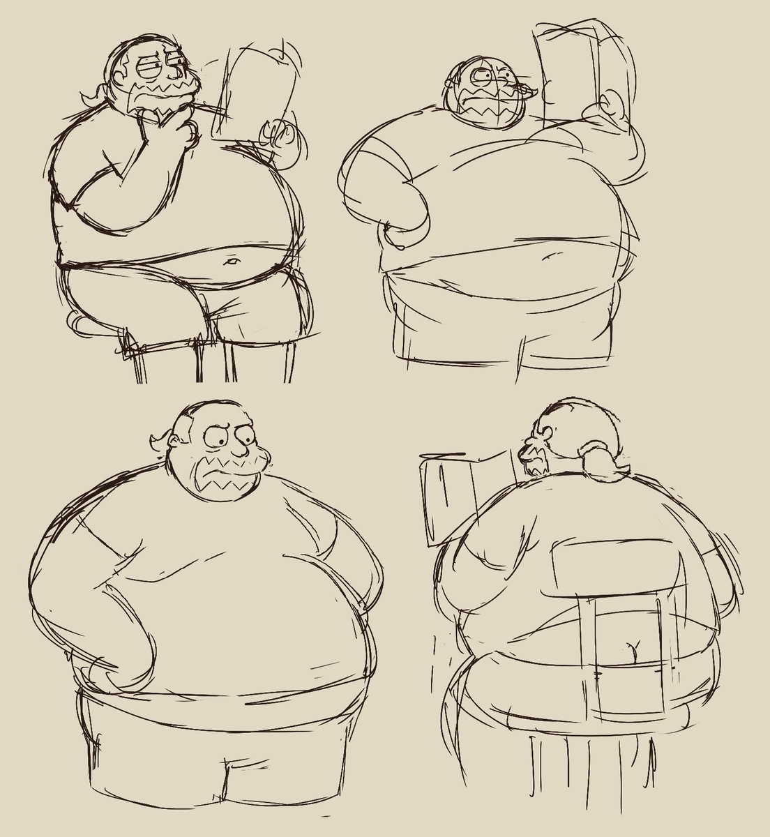 DogBearArt's tweet image. Fat yellow man sketches