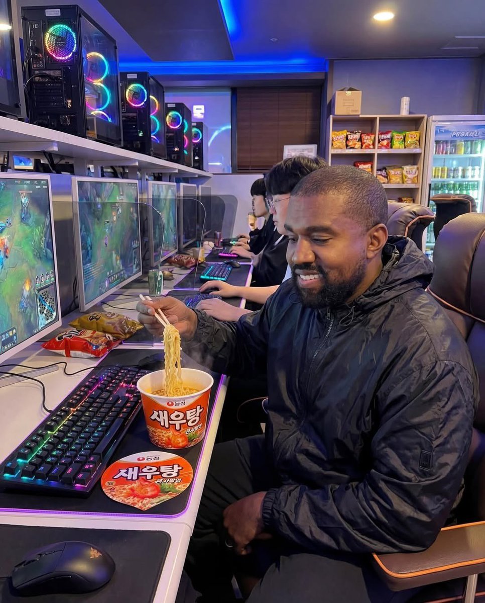 Kanye West was in Japan, vibing, eating noodles, and smiling-he looked happy ! Ye