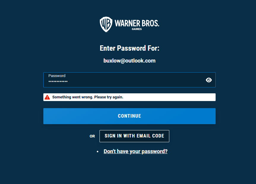 BuXLoW's tweet photo. @WBGamesSupport When I try to log in to my account, the system says that something went wrong. I still can change the password or try to use different ways to log in, but every time I see this message. Help me, please! https://t.co/Z12USjcMr8