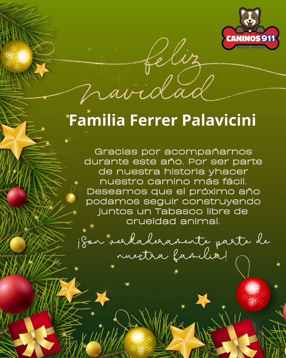 Gracias familia FERRER PALAVICINI por ser un gran pilar, acompañarnos durante este año y por ser parte de nuestra historia, por creer en nuestro proyecto y hacer nuestro camino más fácil. Deseamos que el próximo año podamos seguir construyendo juntos un Tabasco libre de crueldad