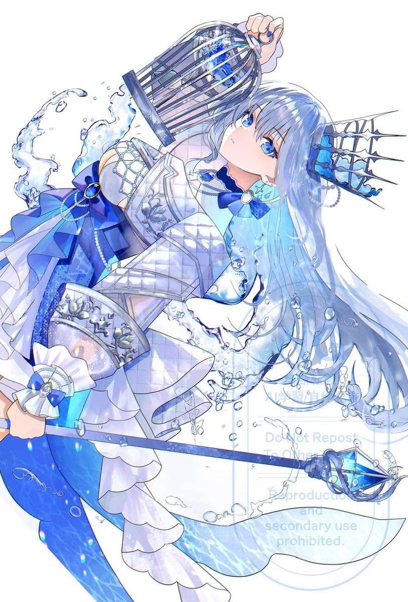 イラスト 青と白 水髪🩵🐬🐳💧💎𓂃🫧