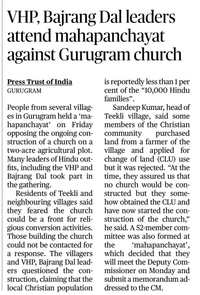 SushantSin's tweet photo. The owners of the private land have all the requisite permissions from the government but the Hindutva goons of the Sangh Parivar still acting as if they are above the law in the Modi regime. This is in Gurgaon, not in remote interiors of Chattisgarh. https://t.co/Xj8EQmQV3q