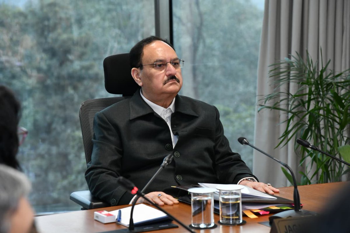 JPNadda's tweet photo. Chaired high level review meetings with Health Minister and senior officials of Madhya Pradesh and Chhattisgarh to assess healthcare delivery and speed up implementation of key national health programmes.

Emphasised on the need for stronger public health systems and improved patient satisfaction. Urged deeper integration of telemedicine to ensure uninterrupted specialist care for people in remote and underserved areas. 

Reiterated the importance of Jan Bhagidari and active involvement of public representatives in achieving the goal of eliminating TB as a public health problem by promoting intensive screening, treatment adherence, and nutritional support at district and block levels.