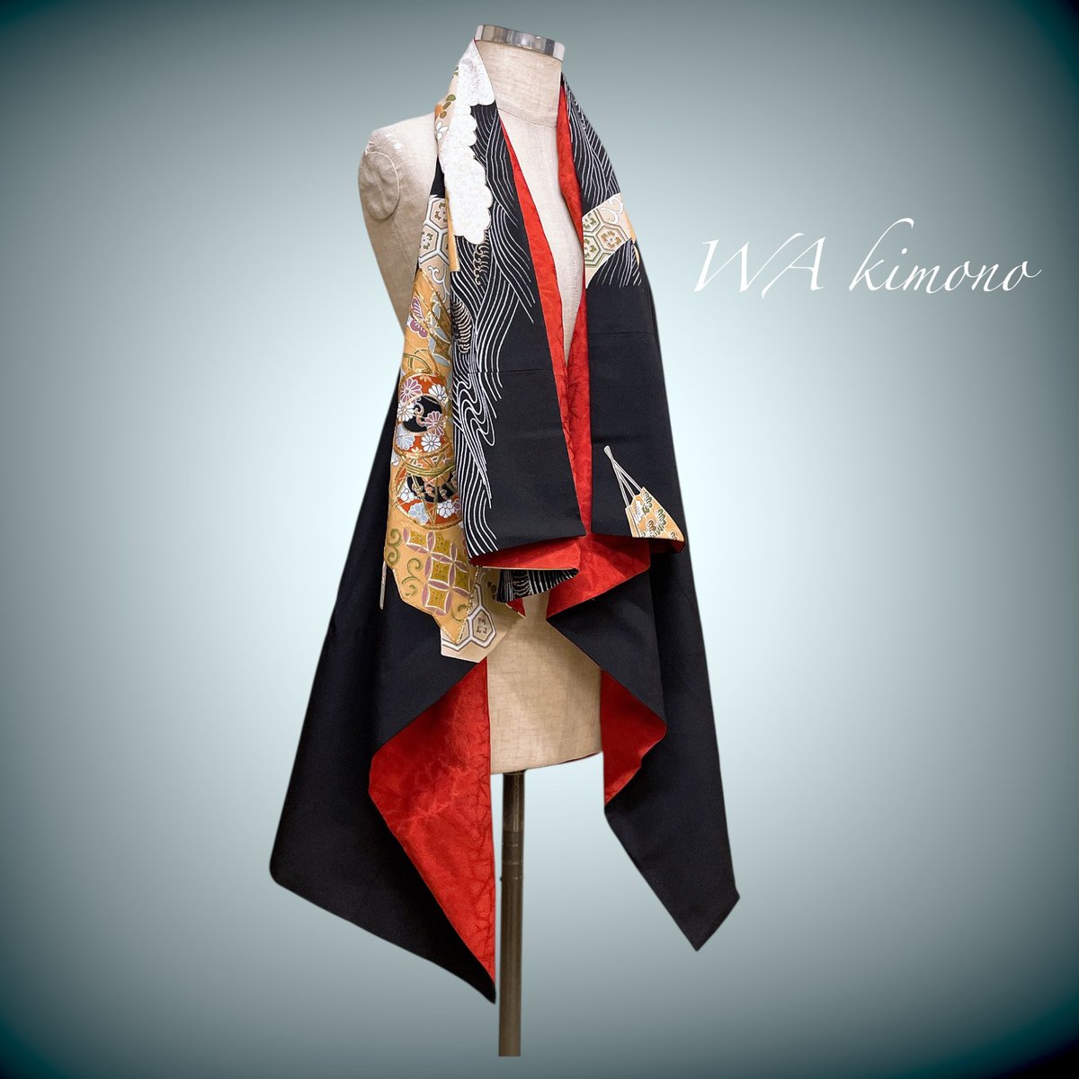 リバーシブル 留袖 裏赤 スクエアジレ 着物リメイクフリーサイズ J70728 リバーシブル 留袖 裏赤 スクエアジレ 着物リメイクフリーサイズ J70728