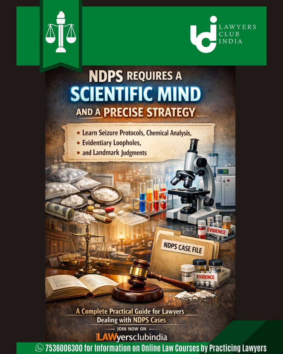 Lawyersclub's tweet image. NDPS is unforgiving. Master the science and the law.

Enroll Now: lawyersclubindia.com/learning/ndps-…

#NDPS #CriminalDefense #Litigation #LawyersClubIndia