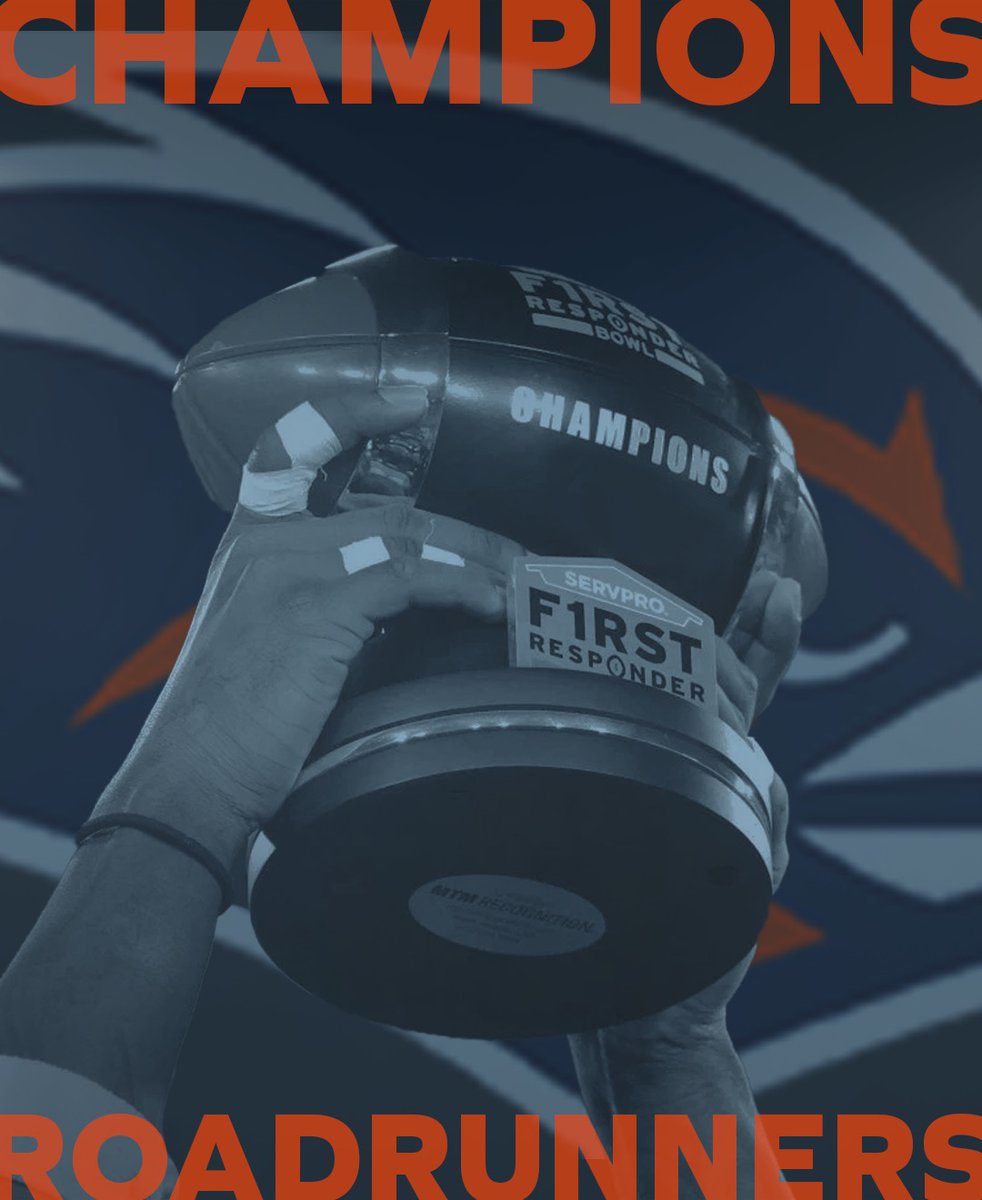 SERVPRO's tweet image. YOUR NEW CHAMPS! 🚨🏈

A huge shoutout to the @UTSAFTBL Roadrunners for taking home the 2025 First Responder Bowl trophy! What an unforgettable win, celebrating the heroes who run in first.