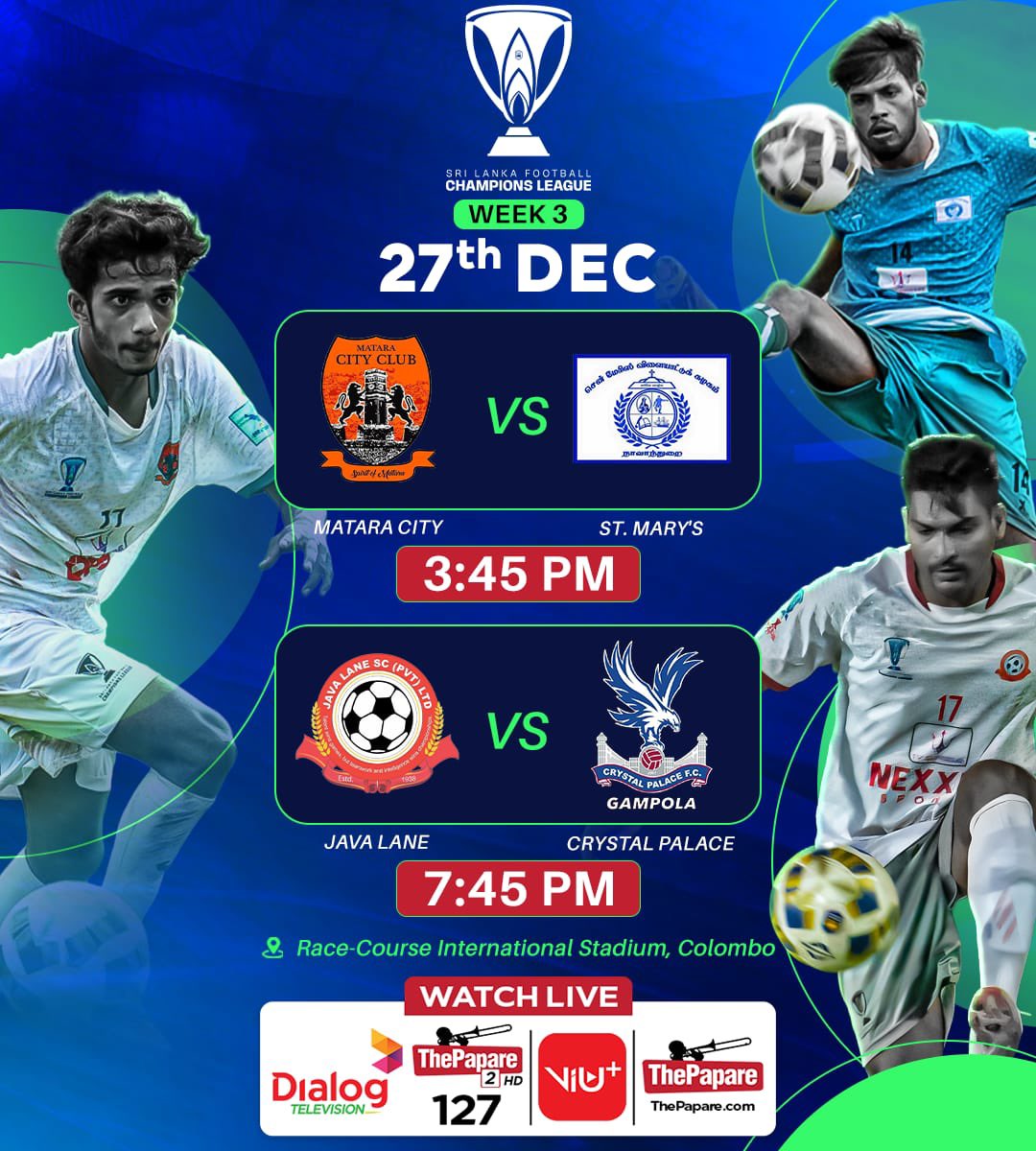 ThePapareSports's tweet photo. After all the festivities, Football action is back!
Watch Live on ThePapare TV channels available on Dialog Television Ch. No. and 127 (OTT only), Dialog ViU App and https://t.co/NBEeqDlW8g
#FFSL #ChampionsLeague #ThePapareFootball https://t.co/39Xmt8bwVg