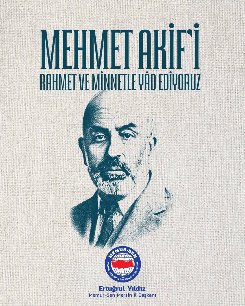 İstiklâl Marşımızın şairi, milletimizin sesi Mehmet Âkif Ersoy’u rahmet, minnet ve saygıyla yâd ediyoruz.
Ruhu şâd olsun. 🇹🇷