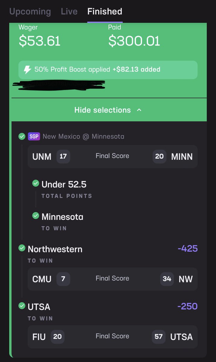 MidMajorMack's tweet image. Friday College Football Recap!🏈🔥
Northwestern/UTSA MLP✅
Minnesota ML(POD)⭐️✅
Profit Boost Parlay✅
3-0 🧹 +4.47U💰
#CFB #BowlSeason #HardRockBet #GamblingX