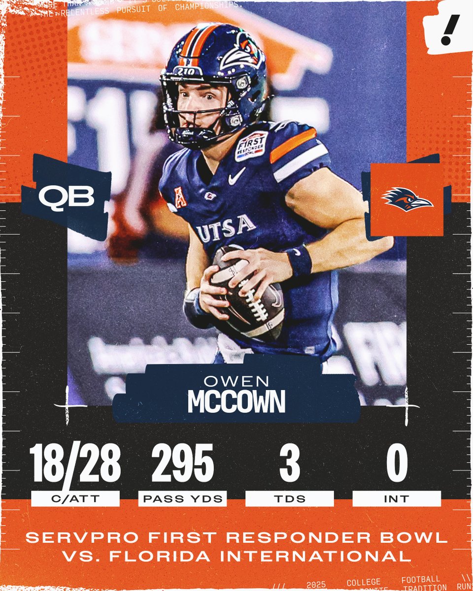 YahooSports's tweet image. THREE YEARS AT UTSA, THREE BOWL GAME WINS FOR OWEN MCCOWN 🏆
