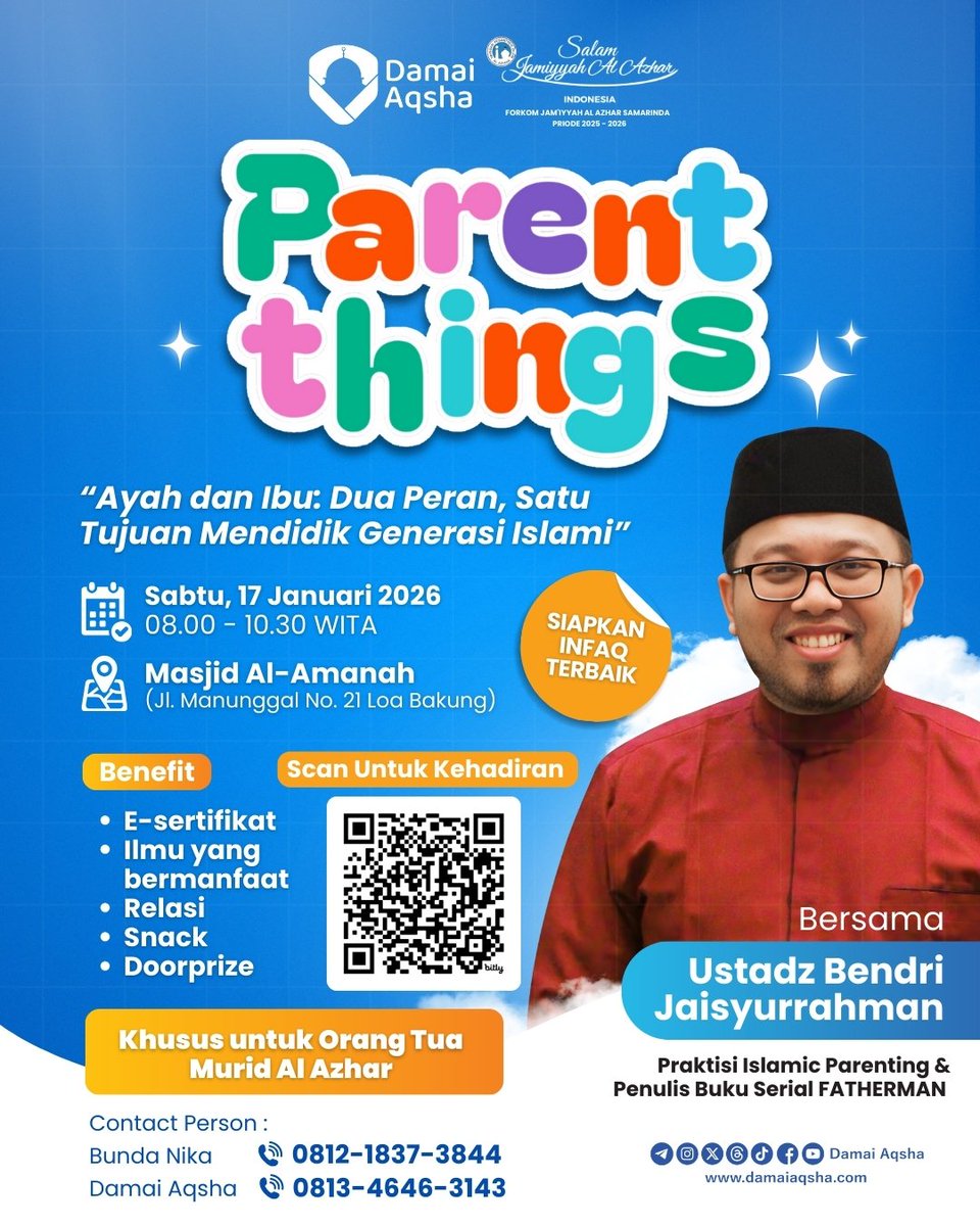 damaiaqsha's tweet image. ✨️ PARENT THINGS✨️

Mengasuh anak adalah amanah besar yang membutuhkan peran ayah dan ibu berjalan seiring. Melalui kajian ini, mari belajar dan bertumbuh bersama dalam membangun generasi Islami yang kuat iman dan akhlaknya.

#ParentThings #IslamicParenting #MendidikGenerasi