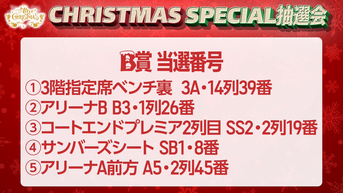 🎅クリスマススペシャル抽選会🎄 A賞、B賞の当選番号はご覧の通りです