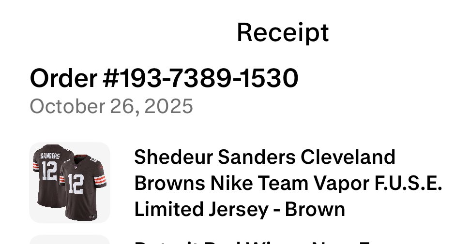 Since lots of folks are posting their Shedeur jerseys they got for Christmas, I’m posting literal receipts showing I got mine before he got regular season snaps.