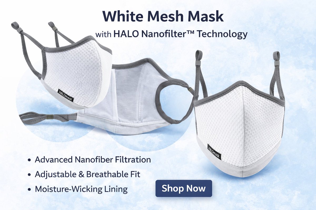 MyHaloLife's tweet image. Minimal look. Maximum comfort.

The White Mesh Mask with Nanofiber Filter Technology is breathable, lightweight, and designed for everyday protection.

👉 halolife.io/products/white…

#HALOLIFE #CleanAir #ReusableMask #Nanofiber #BreathableMask #EverydayWear