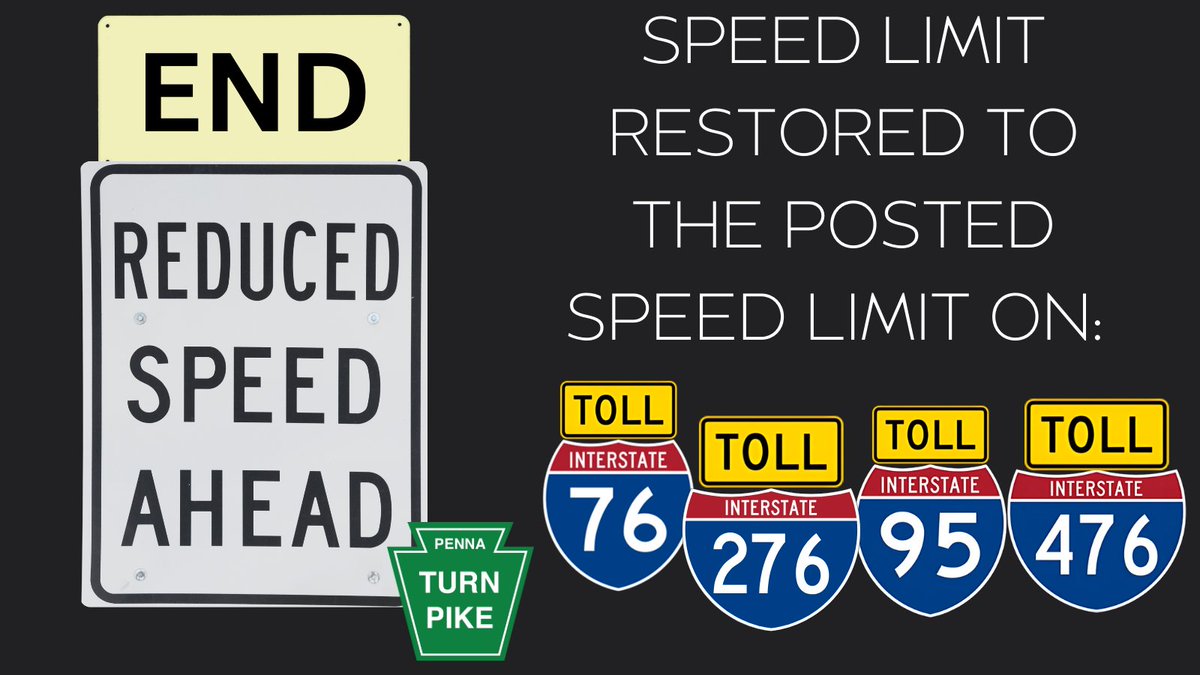 All Reduced Speed Limits on the #PaTurnpike have been lifted and