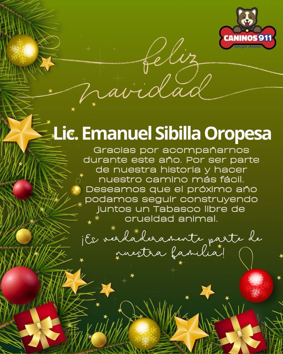 Gracias @emmanuelsibillao <a href="/xevtfm/">xevt - xhvt</a> por acompañarnos durante este año. Por ser parte de nuestra historia, por creer en nuestro proyecto y hacer nuestro camino más fácil. Deseamos que el próximo año podamos seguir construyendo juntos un Tabasco libre de crueldad animal.
¡ Feliz