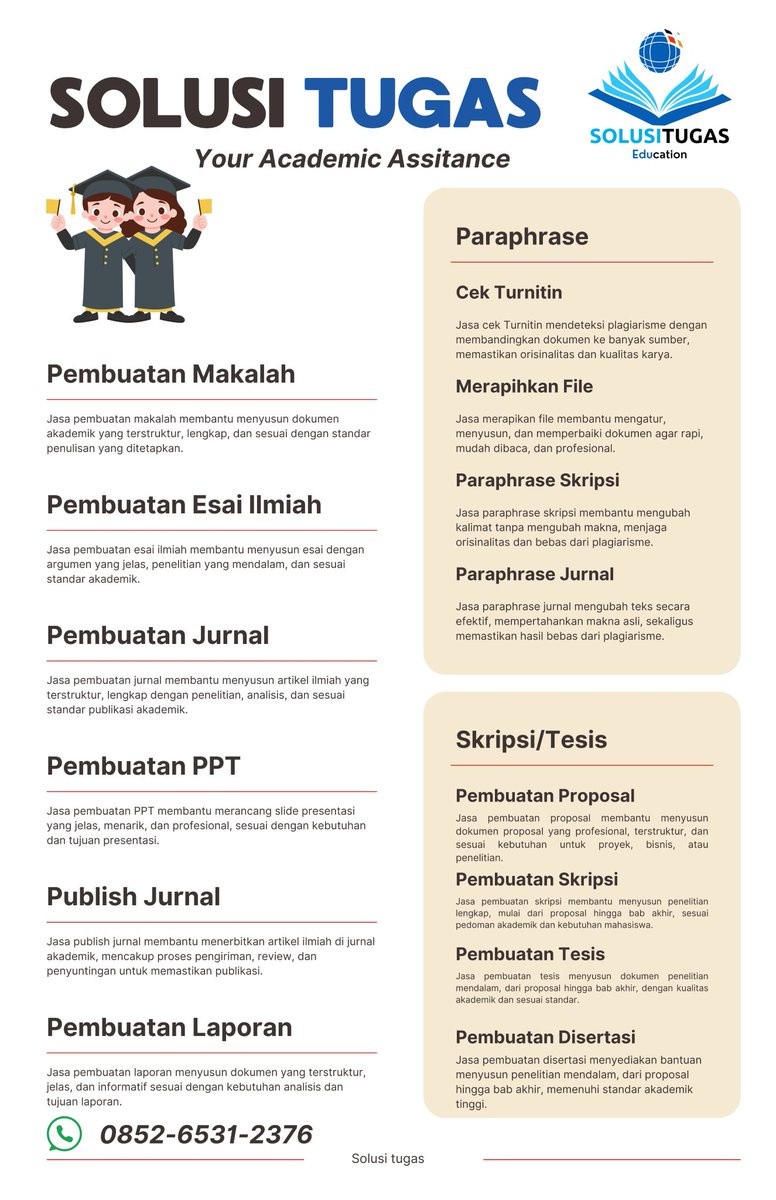 Anda sibuk dengan pekerjaan atau tugas kuliah yang menumpuk?
Tidak punya waktu untuk menyelesaikannya sendiri? Tenang saja, kami punya solusinya.
Silahkan hubungi: wa.me/6285265312376 

#paraphrase