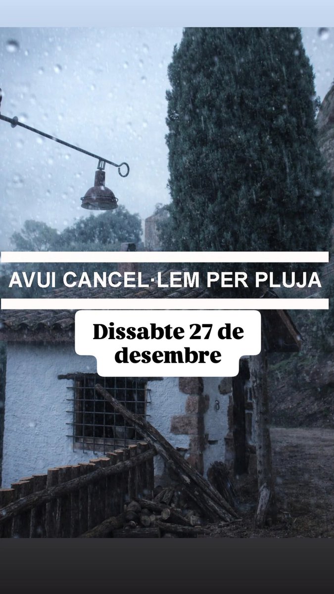🚨  ATENCIÓ!!!, a conseqüència de les condicions climàtiques adverses ⛈️, ens veiem obligats a suspendre totes les representacions del Pessebre d'avui dissabte 27.
Els imports de les entrades s’abonaran automàticament pel mateix mètode de pagament en els propers dies laborables.