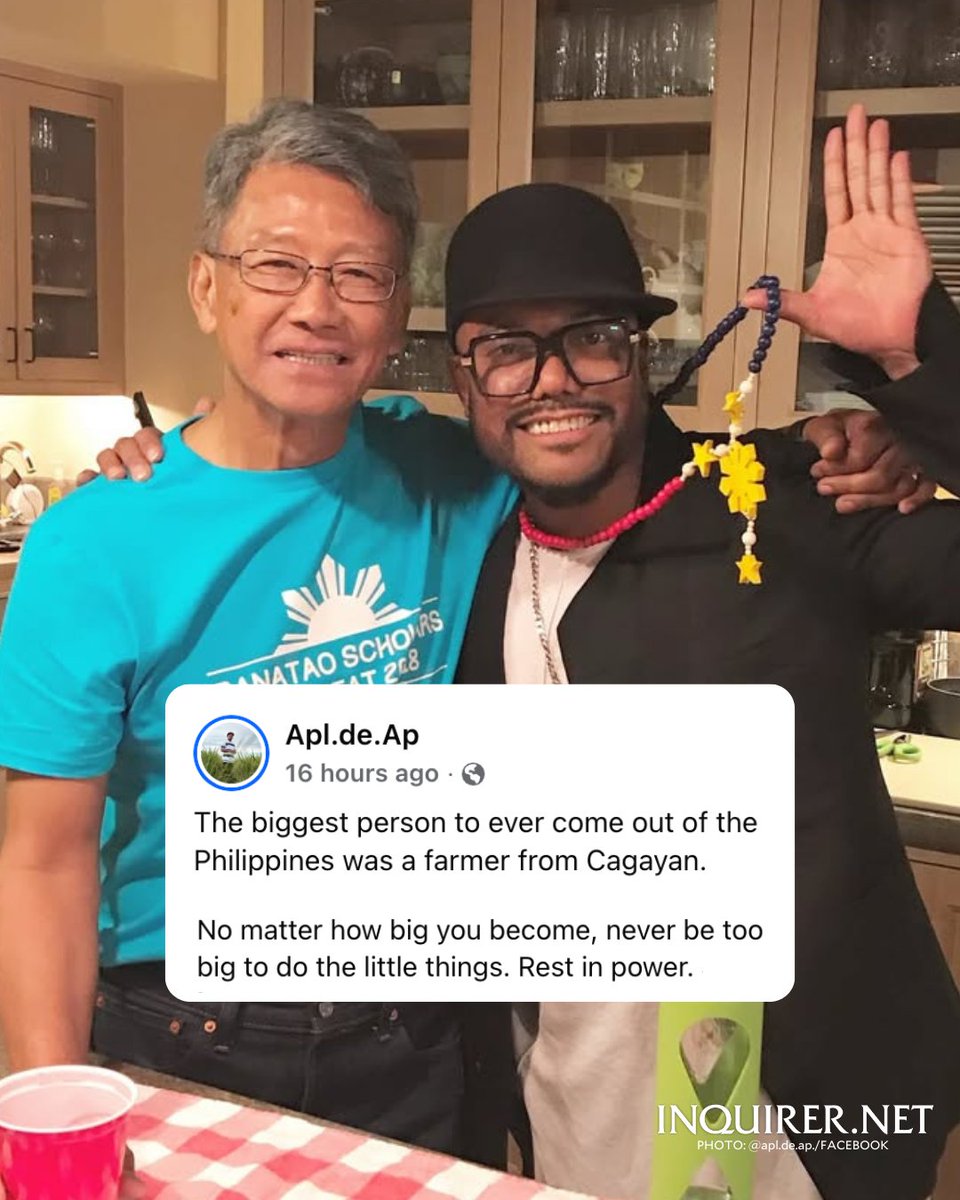 inquirerdotnet's tweet photo. 'REST IN POWER' 🙏

LOOK: Filipino-American singer https://t.co/dmW7hEJTir.Ap of the Black Eyed Peas paid tribute on social media to late tech entrepreneur Diosdado “Dado” Banatao, remembering him as a pioneer who guided other Filipino startups.

"I was fortunate to meet Dado many times over the years. He was always generous with his time and wisdom, willing to answer whatever random question I had," the musician wrote.  

"Through him, I learned the power of building community as a way to shape the future we want." | 📷: https://t.co/mamJvkdSxn.ap/Facebook

READ MORE: https://t.co/iDcyvFxdSW