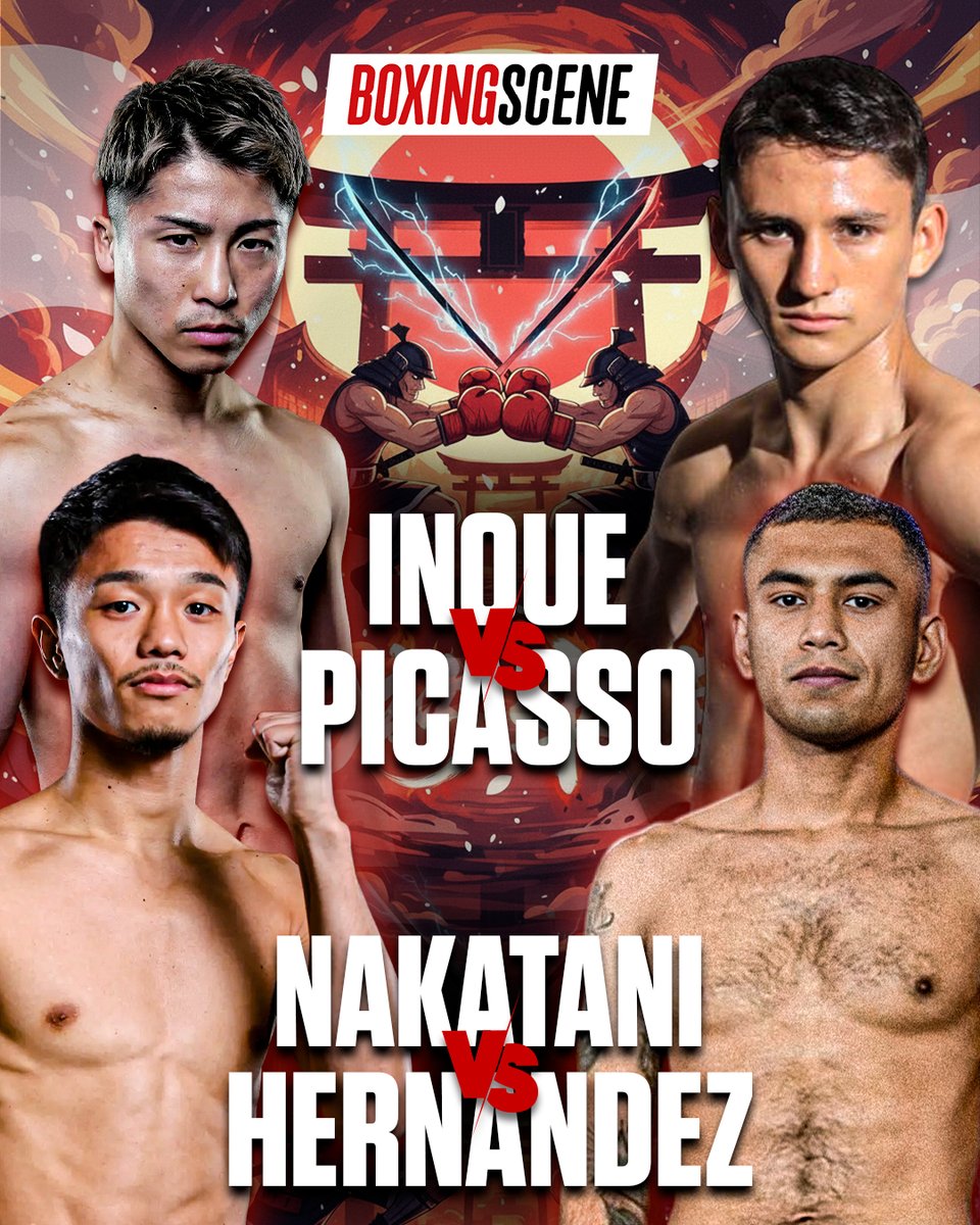 boxingscene's tweet image. 𝐈𝐓'𝐒 𝐅𝐈𝐆𝐇𝐓 𝐍𝐈𝐆𝐇𝐓!🔥

Naoya Inoue and Junto Nakatani could set up a 𝗛𝗨𝗚𝗘 junior featherweight clash in just a few hours!

#InouePicasso | #NakataniHernandez