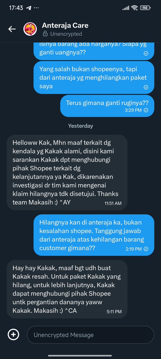 wantoethree's tweet image. Kirim paket pake anteraja, barang hilang gamau tanggung jawab malah nyalahin shopee padahal masalahnya di pengiriman dan harusnya jadi tanggung jawab anteraja tapi malah kabur dari masalah. Buruk banget pelayanan anteraja @anteraja_id @AnterajaCare @ShopeeID @ShopeeCare