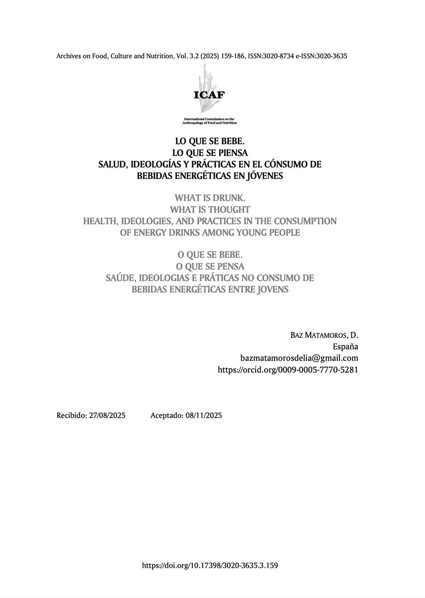 El nuevo número de AFOCUN se abre con el artículo “Lo que se bebe. Lo que se piensa”, de Baz Matamoros, una investigación que pone el foco en un hábito cada vez más común entre jóvenes: el consumo de bebidas energéticas.

Puedes leerlo aquí:
🔗revista-afocun.unex.es/index.php/afoc…