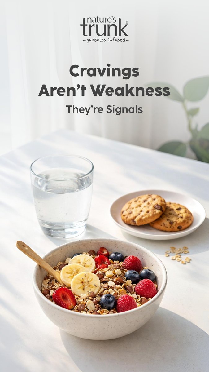 Natures_Trunk's tweet photo. Cravings often point to:
low hydration, low fiber, poor sleep, or sugar crashes.
Before blaming willpower—check your routine.
Small fixes beat guilt.
#MindsetHealth #NutritionBasics https://t.co/XiJJmiTwYP
