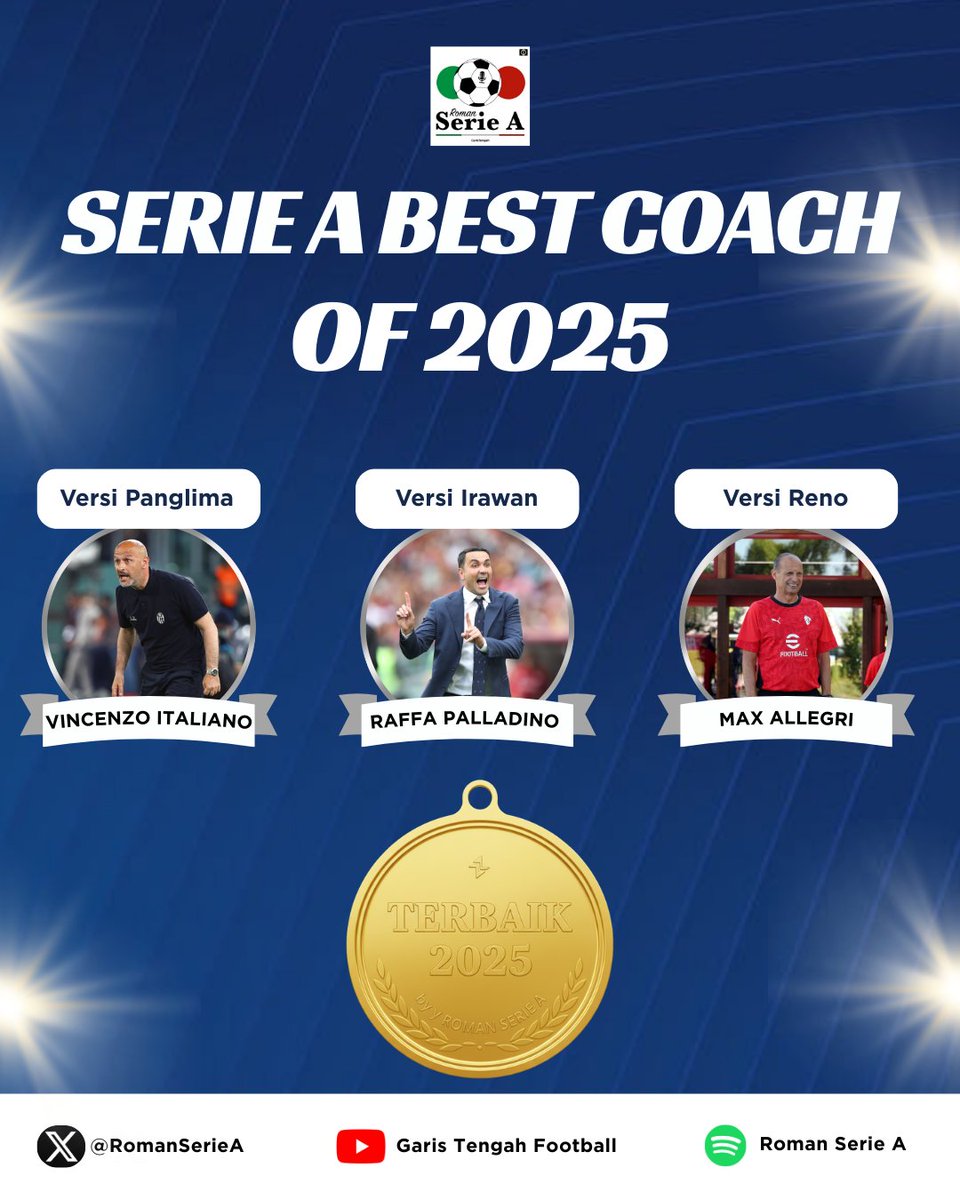 Dari Emil sampai De Gea, dari Italiano sampai Paladino. 

Berikut adalah daftar kiper dan pelatih yang mendapatkan penghargaan terbaik di 2025 versi tiga penggawa Roman Serie A🏆

Setuju sama pilihan abang-abang ini, tifosi? Atau ada nama lain yang lebih layak?~