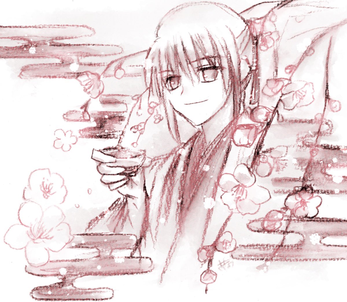 創作男子版深夜の真剣お絵描き60分一本勝負 お題【エ霞文様】 【梅の花