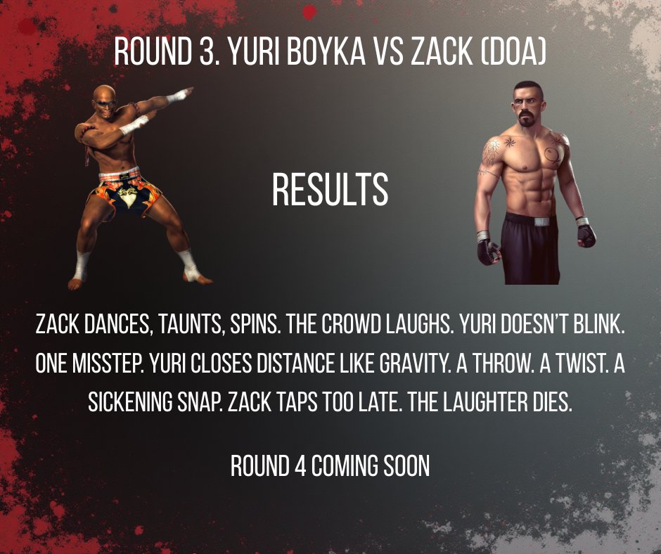 HandbookMusic's tweet image. 3. Yuri Boyka vs Zack (DOA)

THE MOMENT THE JOKES STOPPED 🩸

Zack entertained.

Boyka calculated.

Bones don’t care about charisma.

#YuriBoyka #Undisputed #DarkKumite #Submission