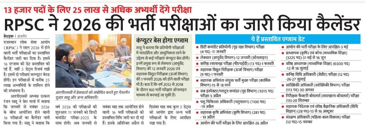 माननीय मुख्यमंत्री श्री भजनलाल शर्मा जी के नेतृत्व में युवाओं के लिए पारदर्शी, समयबद्ध और अवसर आधारित भर्ती प्रक्रिया को सुदृढ़ करते हुए प्रतियोगी परीक्षाओं का कैलेंडर जारी किया गया।

#आपणो_अग्रणी_राजस्थान

<a href="/BhajanlalBjp/">Bhajanlal Sharma</a>