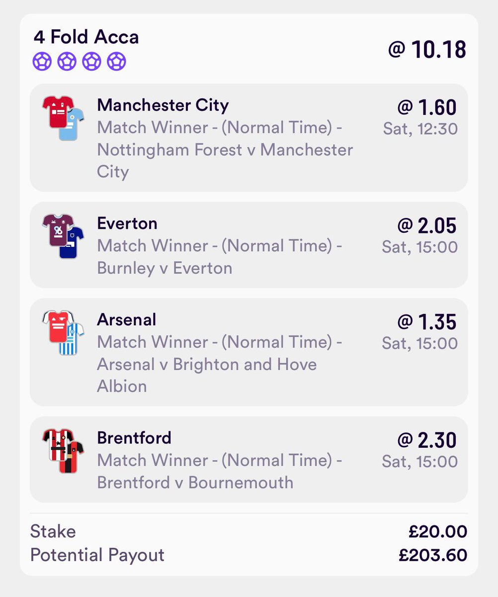 Saturday Acca - 3pm start 

👉 Add it here:
tinyurl.com/BB-FREE10

18+ | BeGambleAware | New Customer Offer |T&amp;Cs Apply | AD